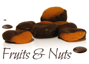 Fruit and Nut dipped chocolates on a white background